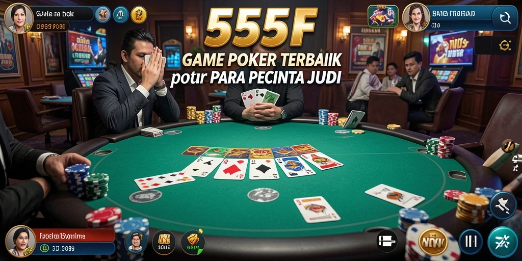 Screenshot gameplay Poker dari aplikasi 555F yang menampilkan aksi seru.