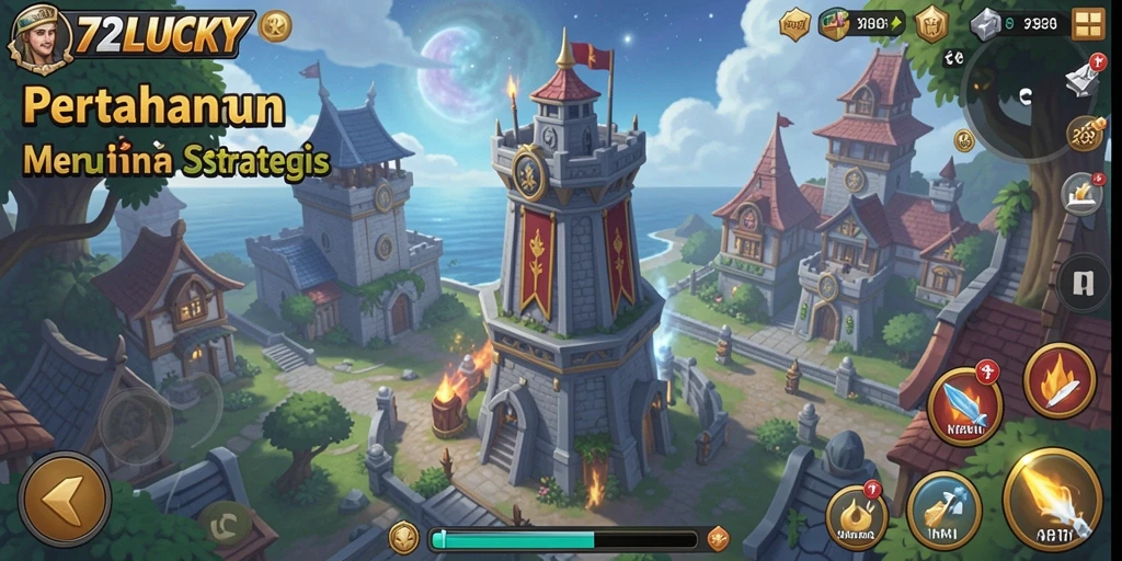 Tangkapan layar gameplay 72LUCKY menunjukkan pertahanan menara yang mendebarkan.