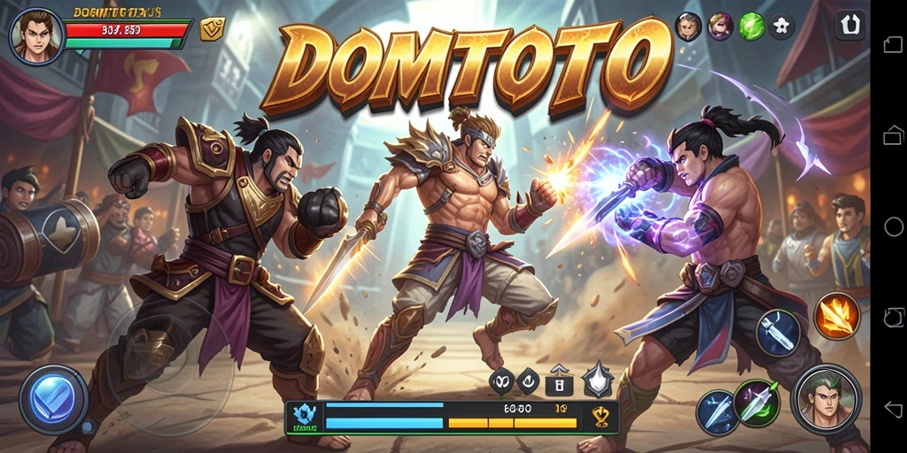 Screenshot gameplay DOMTOTO menampilkan pertarungan yang seru dan intens.