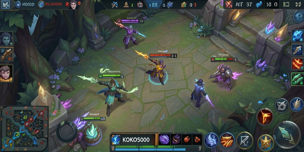 Screenshot KOKO5000 menampilkan aksi seru dalam pertempuran MOBA.