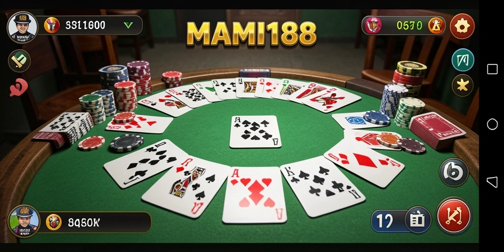 Screenshot gameplay MAMI188 menampilkan pertarungan seru antar pemain Gaple.