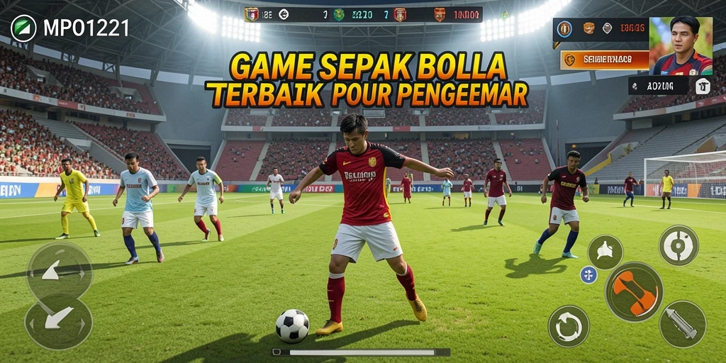 Tampilan aksi menegangkan dalam game sepak bola MPO1221.