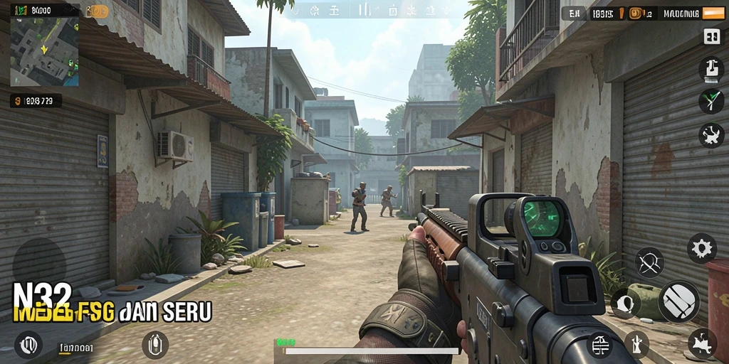 Tangkapan layar N32 menunjukkan aksi pertempuran FPS yang mendebarkan dan intens.