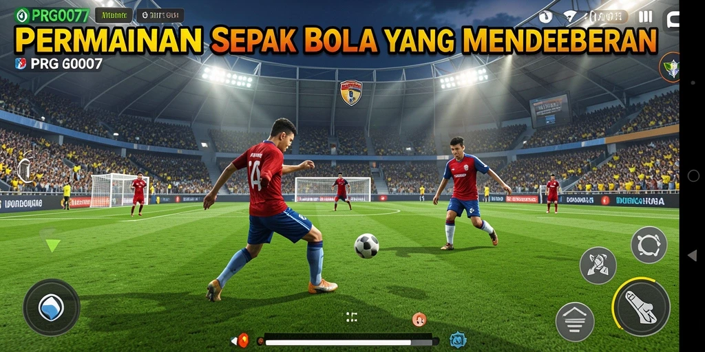 Tangkapan layar gameplay PRG007 menampilkan aksi sepak bola mendebarkan.