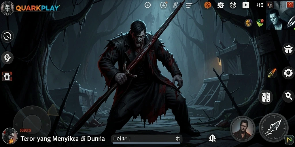 Tangkapan layar gameplay yang menampilkan suasana horor mendebarkan.