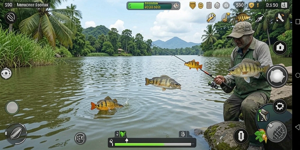 Screenshot utama S80 menampilkan pengalaman gameplay memancing yang seru.