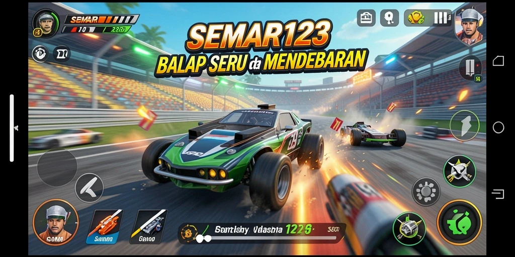 Gameplay balap menegangkan di SEMAR123 dengan mobil yang kencang.