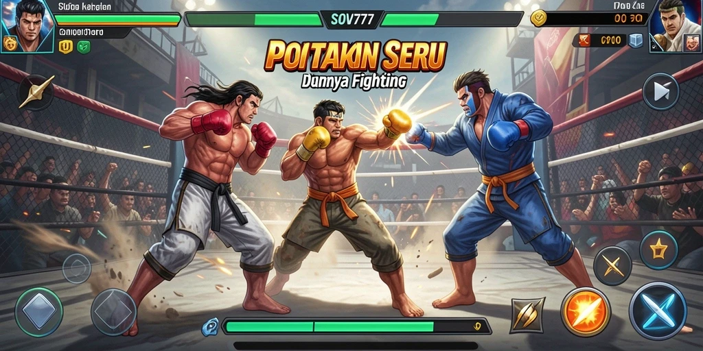Screenshot dari gameplay SOV777 menunjukkan pertarungan dinamis dan karakter yang unik.